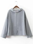 Romwe Grey Drop Shoulder Loose Hooded Sweatshirt