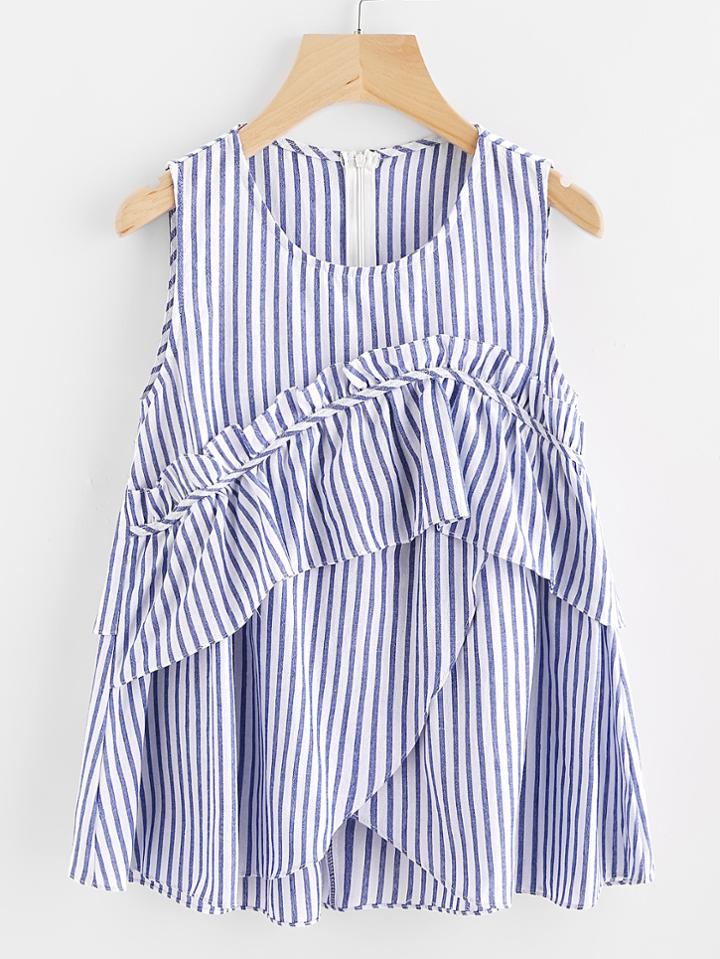Romwe Frill Trim Overlap Shell Top