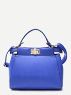 Romwe Blue Pu Twistlock Closure Handbag With Strap