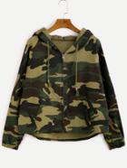 Romwe Camo Letter Print High Low Hooded Coat