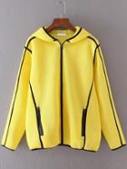 Romwe Yellow Hooded Zipper Up Net Jacket With Pockets