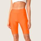 Romwe Neon Orange Wide Waistband Cycling Shorts