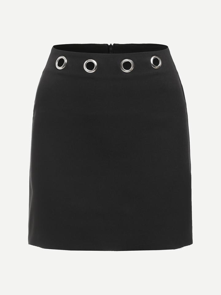 Romwe Ring Detail Waist Zip Up Back Skirt