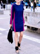 Romwe Blue Pink Long Sleeve Cut Out Color Block Dress