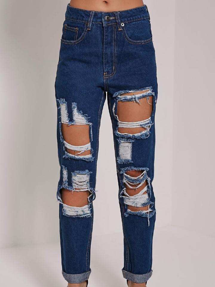 Romwe Destroyed Blue Straight Jeans