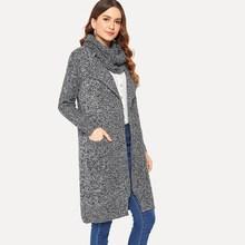 Romwe Scarf Longline Marled Knit Sweater Coat