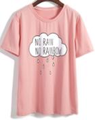 Romwe Letter Print Slim Pink T-shirt