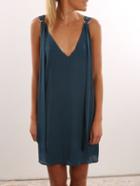 Romwe Double V-neck D-ring Strap Shift Dress - Blue