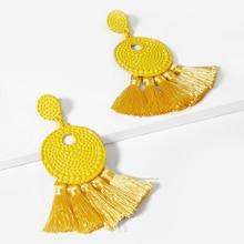 Romwe Textured Round Tassel Drop Earrings