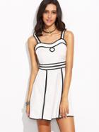 Romwe White Strap Lace Trim Zipper Back Skater Dress