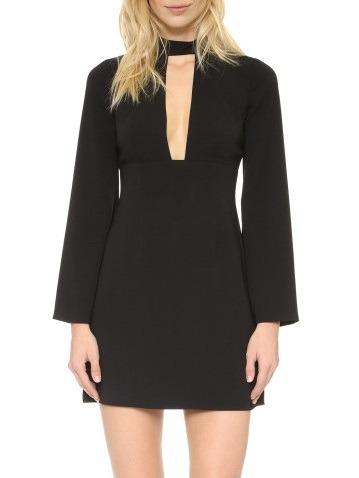 Romwe Black Mock Neck Open Front Bell Sleeve Dress