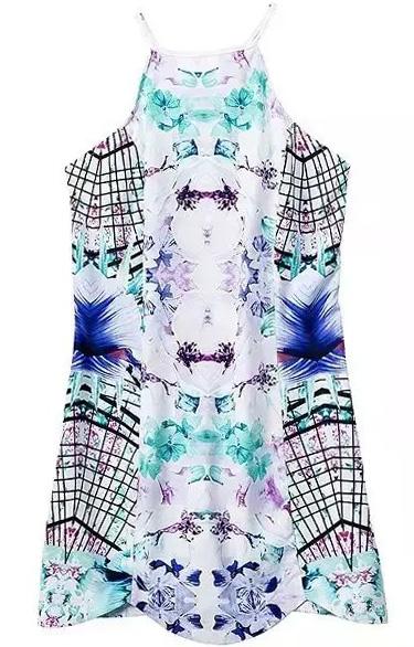 Romwe Halter Florals Backless Dress