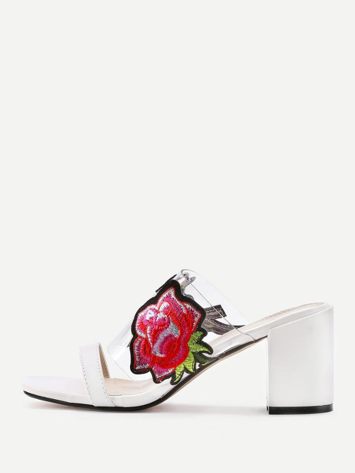 Romwe Flower Applique High Heeled Mules