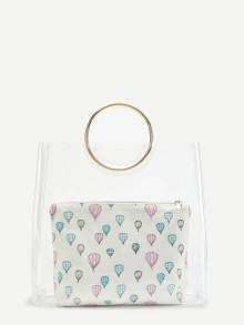 Romwe Double Ring Handle Clear Bag With Inner Clutch