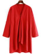 Romwe V Neck Dip Hem Loose Red Coat