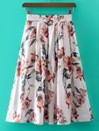 Romwe Multicolor Elastic Waist Floral Print Skirt