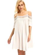 Romwe White Spaghetti Strap Panelled Off The Shoulder With Lace Dress