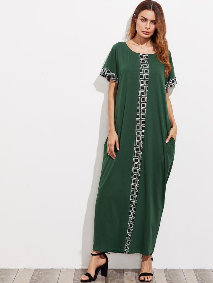 Romwe Contrast Panel Full Length Dress