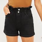 Romwe Frilled Elastic Waist Pocket Side Button Front Denim Shorts