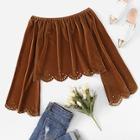 Romwe Off The Shoulder Laser Cut Hem Velvet Blouse