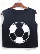 Romwe Football Print Crop Black Vest