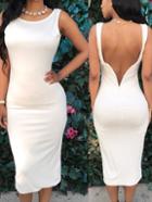 Romwe White Open Back Pencil Dress