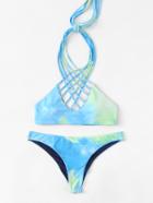 Romwe Watercolor Strappy Bikini Set