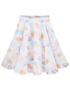Romwe Ice Cream Print Organza Flare Skirt