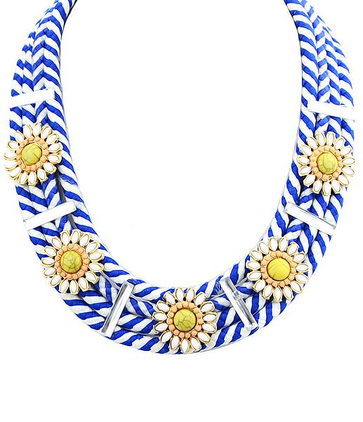 Romwe Blue White Multilayers Gemstone Necklace
