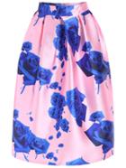 Romwe Rose Print Zipper Skirt