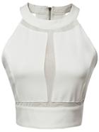 Romwe White Gauze Splicing Zipper Back See-through Camis Top