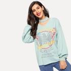 Romwe Choker Neck Raw Hem Graphic Sweatshirt