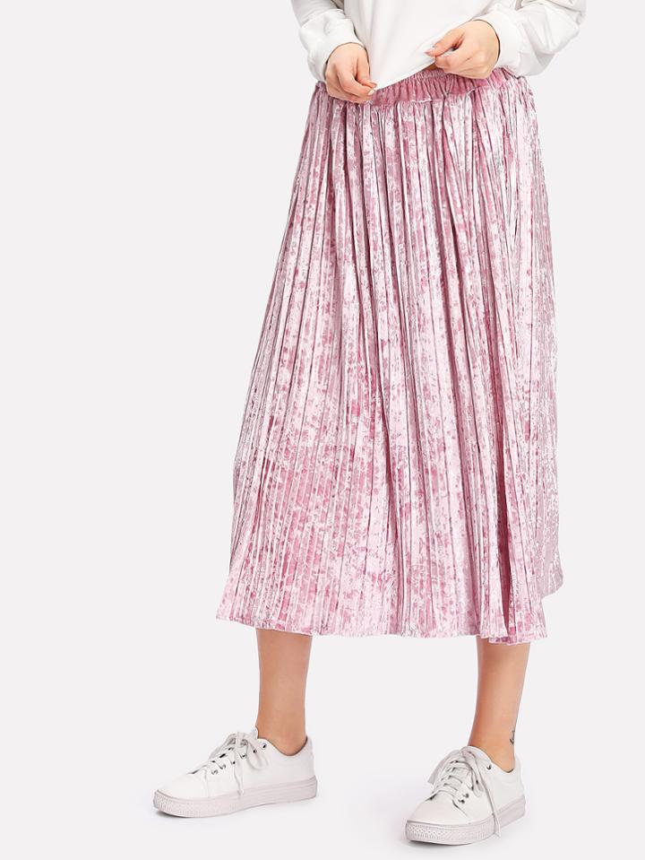 Romwe Velvet Pleated Elastic Waist Skirt