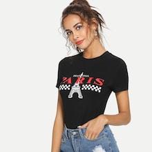 Romwe Mixed Print Form Fitting Tee
