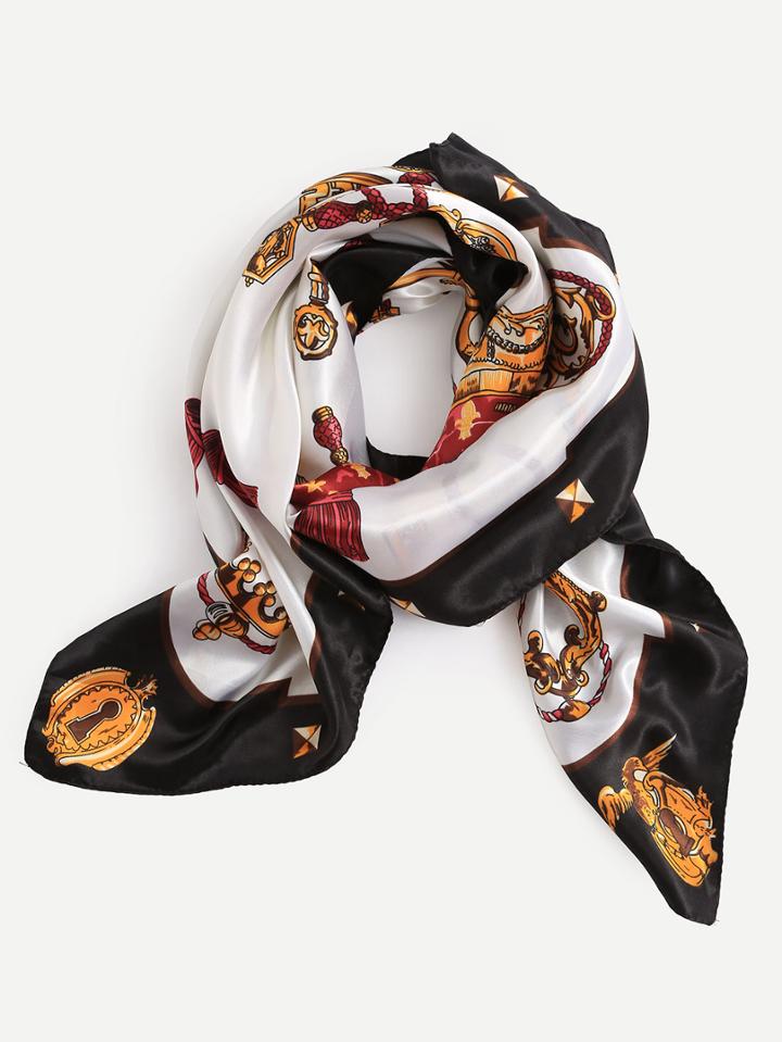 Romwe Multicolor Print Imitated Silk Square Scarf