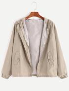 Romwe Raglan Sleeve Hooded Pocket Zip Up Coat