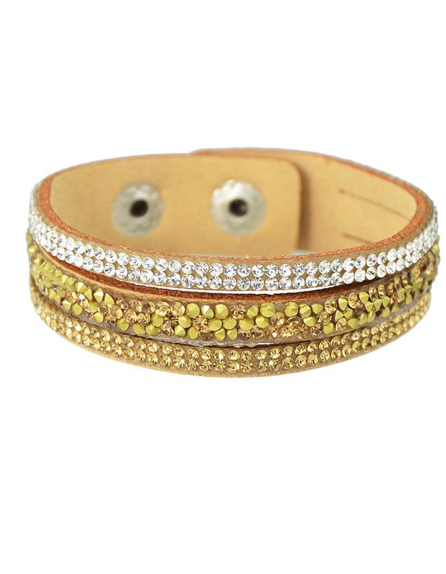 Romwe Champagne Wide Pu Leather Bracelet