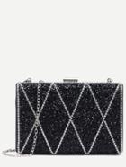 Romwe Black Encrusted Stone Clip Frame Clutch With Chain