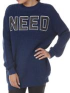 Romwe Letter Pattern Loose Navy Sweater