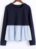 Romwe Color Block Ruffle Hem 2 In 1 Sweatshirt