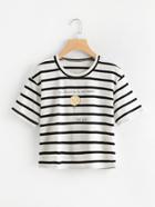 Romwe Drop Shoulder Balloon Print Striped Tee