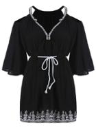 Romwe V Neck Open Shoulder Embroidered Dress