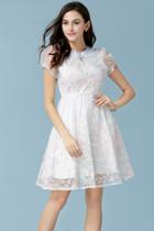 Romwe Short Sleeve Embroidered Plate Button Chiffon Dress