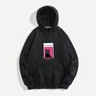 Romwe Men Letter And Cat Print Hoodie