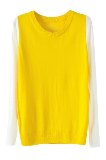 Romwe Color Block Yellow Jumper