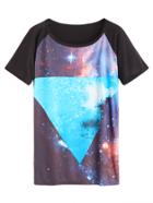 Romwe Color Block Galaxy Print Raglan Sleeve T-shirt