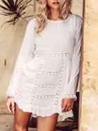 Romwe Long Sleeve Crochet Hollow Blouse