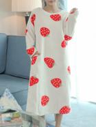 Romwe Strawberry Pattern Plush Night Dress