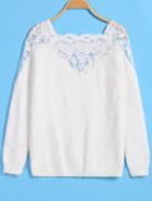 Romwe Lace Contrast Knit White Sweater