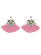 Romwe Pink Luxury Rhinestone With Long Tassel Sector Shape Bohemian Earrings